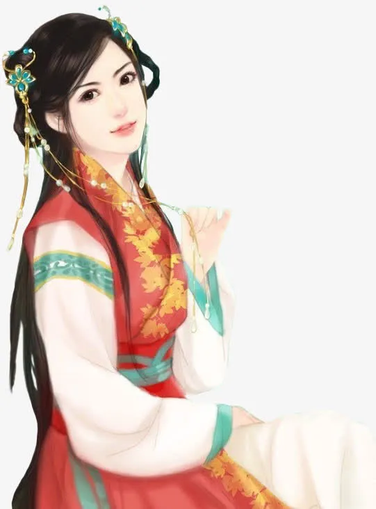 立绘古风红衣长发女子免抠