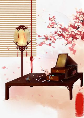 唯美古风水彩插画免抠