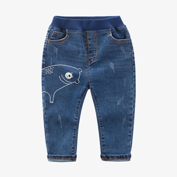 男宝宝萌熊印花软牛仔裤免抠