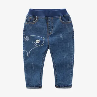 男宝宝萌熊印花软牛仔裤免抠