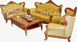 黄色欧式皮沙发七夕情人节免抠
