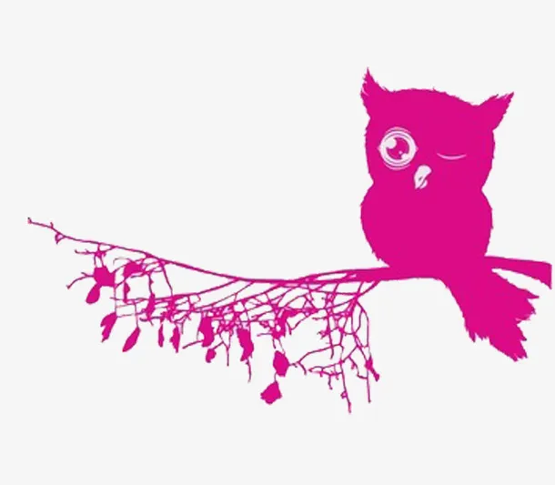 紫色树枝上的猫头鹰剪影免抠