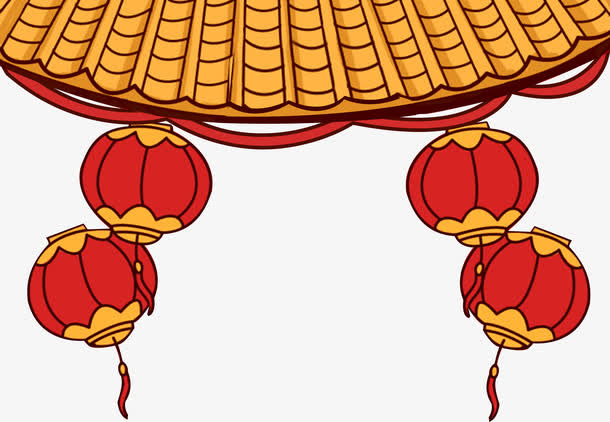 手绘中国风屋檐装饰免抠