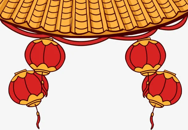 手绘中国风屋檐装饰免抠
