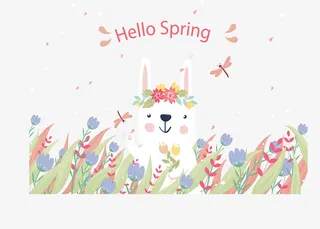 你好春天花丛兔子免抠