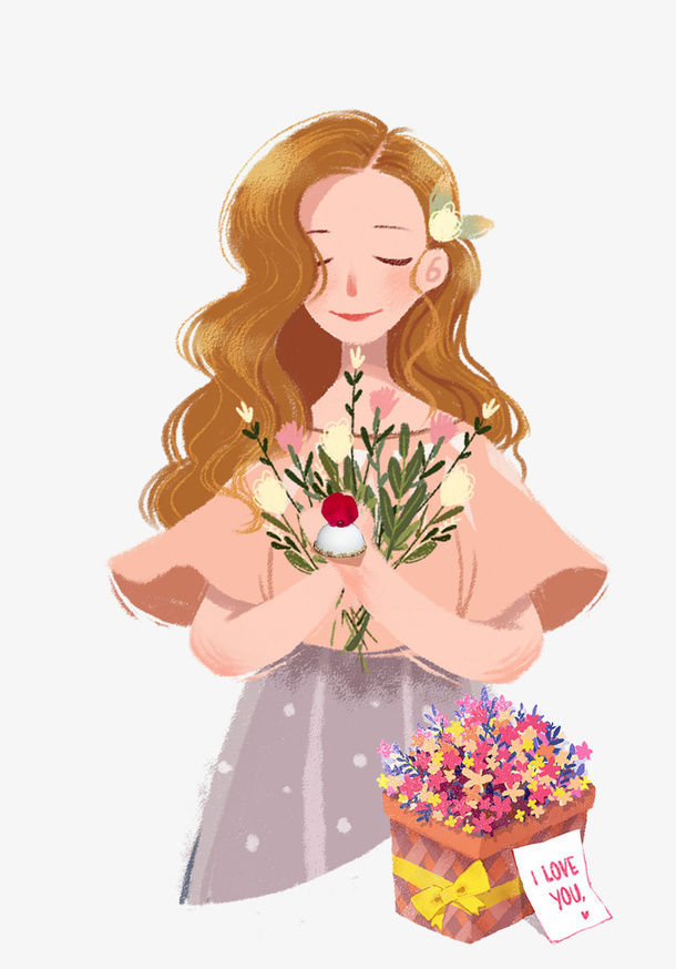 手绘人物插画三八妇女节女孩插图免抠