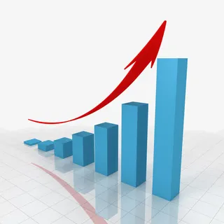 蓝色柱状图与红色箭头免抠