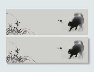 水墨猫咪花草背景图高清