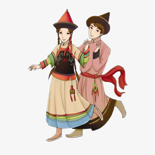 蒙古族男女卡通图免抠