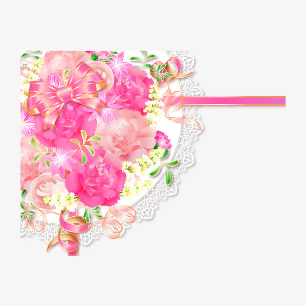 粉色蝴蝶结与花朵矢量素材免抠