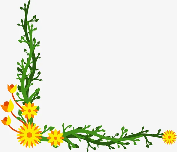 多彩春天黄花绿植花边框矢量素材免抠