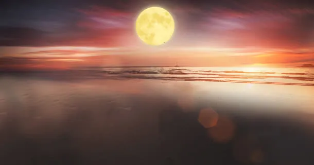 夜晚月亮海面天空环境渲染免抠