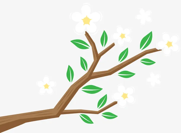 手绘装饰矢量树枝鲜花素材免抠