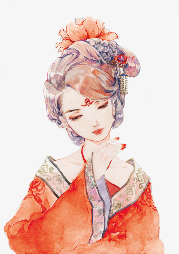 红色中国风古典美女免抠
