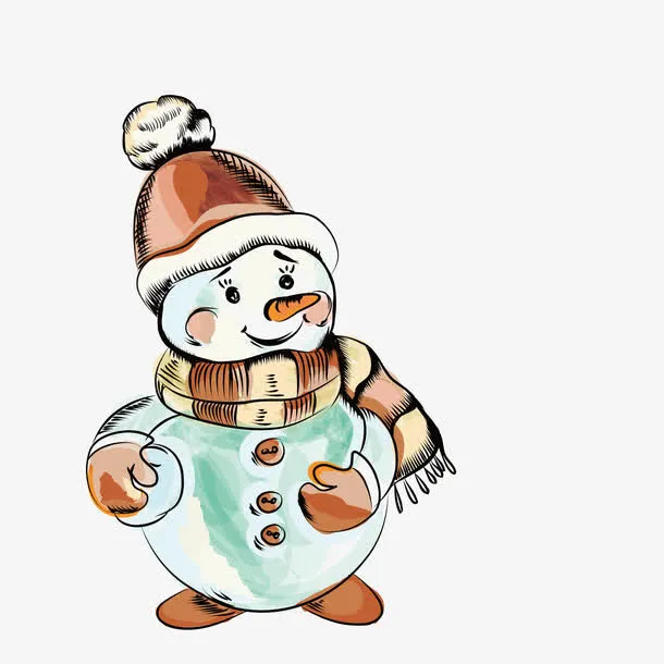 戴手套的雪人手绘图免抠