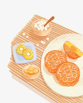 手绘卡通中秋月饼装饰素材免抠
