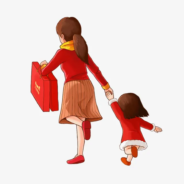 卡通母女奔跑免抠图免抠