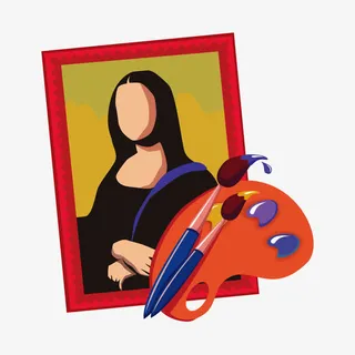 矢量蒙娜丽莎相框油画调色板免抠