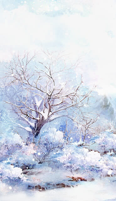 唯美古风水彩插画免抠