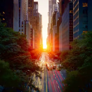红色夕阳城市街道免抠