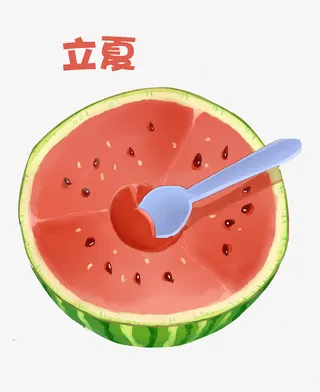手绘装饰插图立夏节气插画吃西瓜免抠