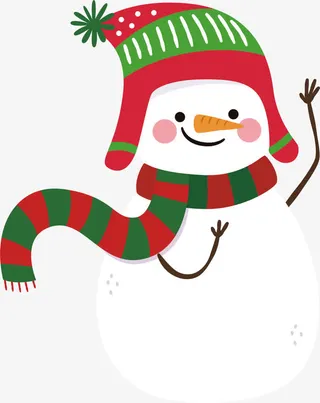 手绘卡通系围巾戴帽子雪人免抠