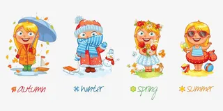 春夏秋冬人物风景图免抠