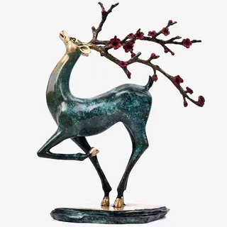 中式蓝绿色梅花鹿免抠