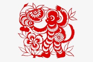 春节猴子花卉剪纸免抠