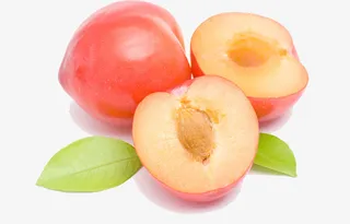 新鲜切开的桃子和叶子免抠
