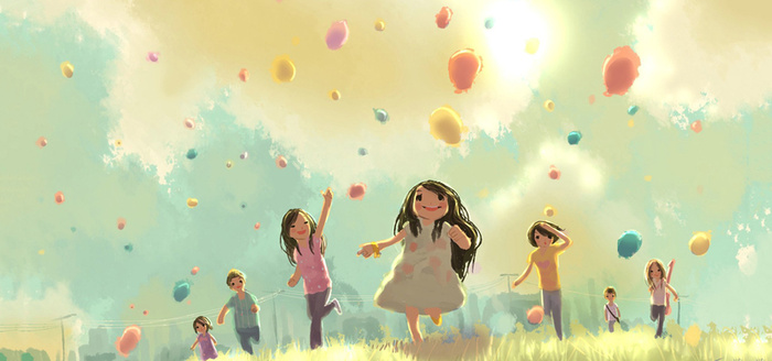 小清新手绘儿童玩耍图片背景高清