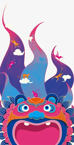 手绘卡通老虎端午免抠