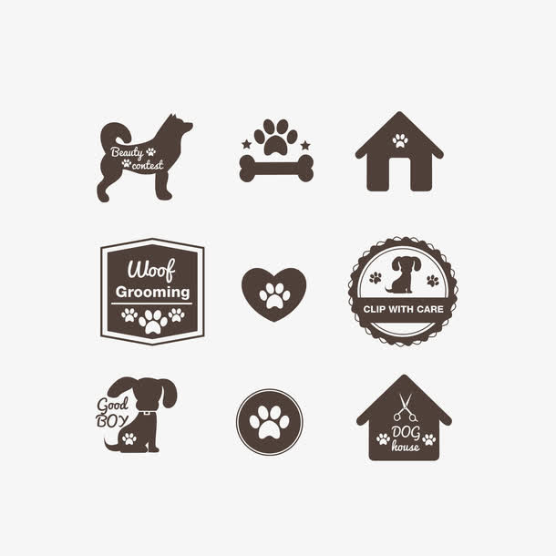 矢量剪影标识宠物店狗掌印图标免抠