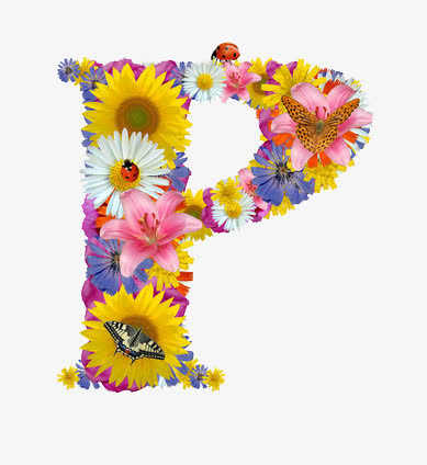 各种鲜花组成的字母P免抠