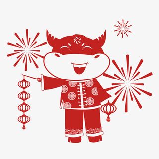 牛年新春剪纸PNG素材免抠