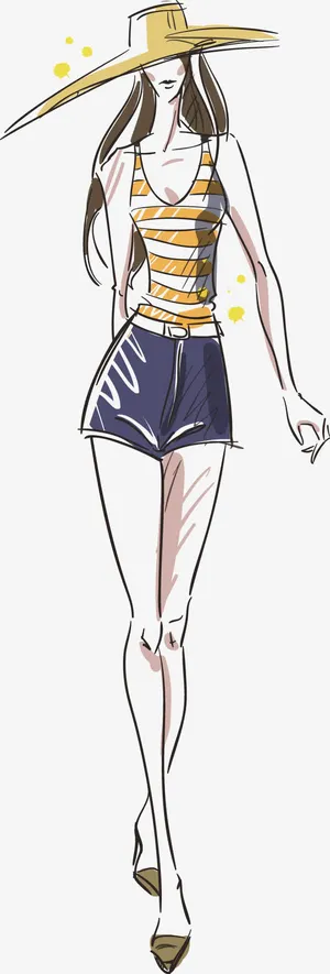 手绘戴着帽子的矢量女性免抠