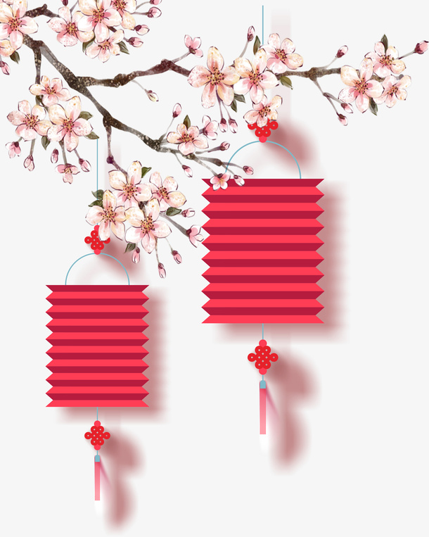 手绘灯笼桃花免抠