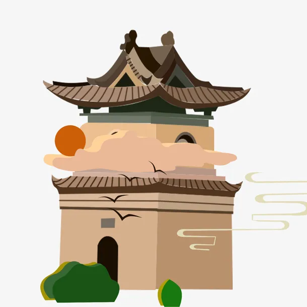 手绘卡通古典阁楼免抠