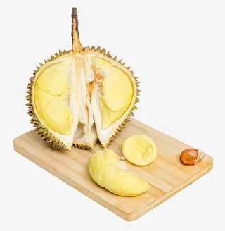 新鲜榴莲和案板摄影免抠