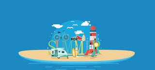 夏天扁平卡通蓝色banner高清