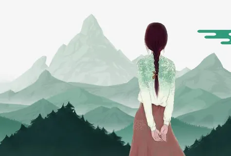 遥望山峰的女孩免抠