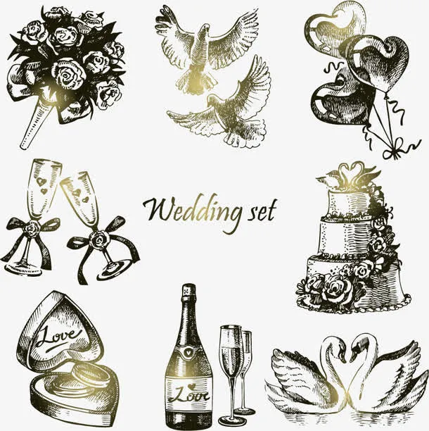 手绘婚礼素材免抠