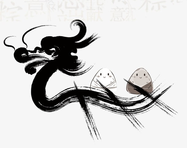 手绘水墨装饰插图端午节习俗龙舟免抠