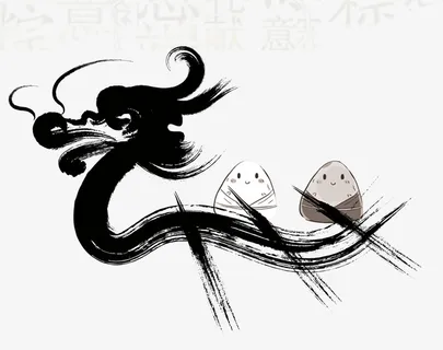 手绘水墨装饰插图端午节习俗龙舟免抠 手绘水墨装饰插图端午节习俗龙舟免抠