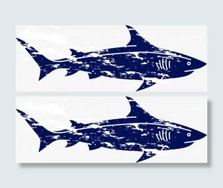 手绘迷你海洋鲨鱼免抠