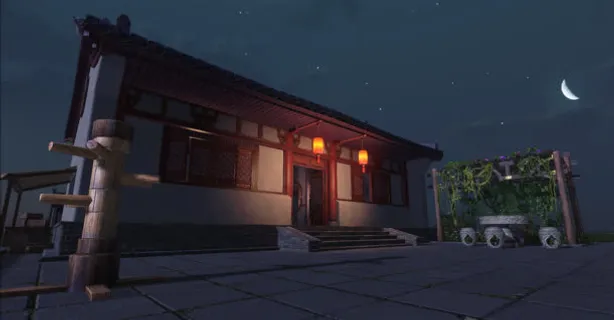 古风住宅夜景游戏场景免抠