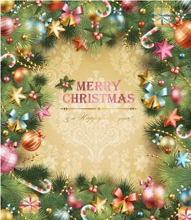 花纹圣诞松树枝边框背景素材高清