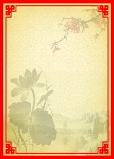 中国风复古荷叶梅花红色边框背景素材高清