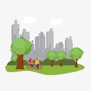 卡通风城市公园大树下的男女免抠