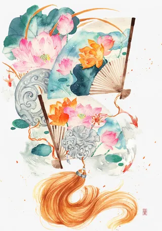 唯美古风手绘插画免抠